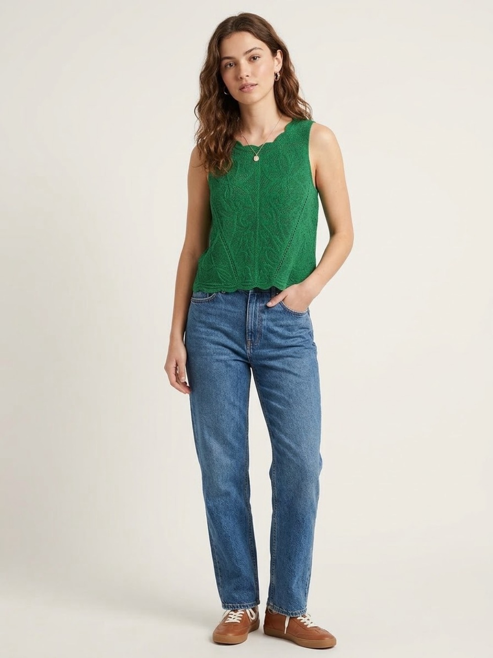 NWT LC Lauren Conrad Emerald Green Crochet Sleeveless Tank Top, Women’s Size XL